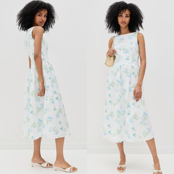 WAYF drop waist seashell print Midi Dress - Picture 1 of 11